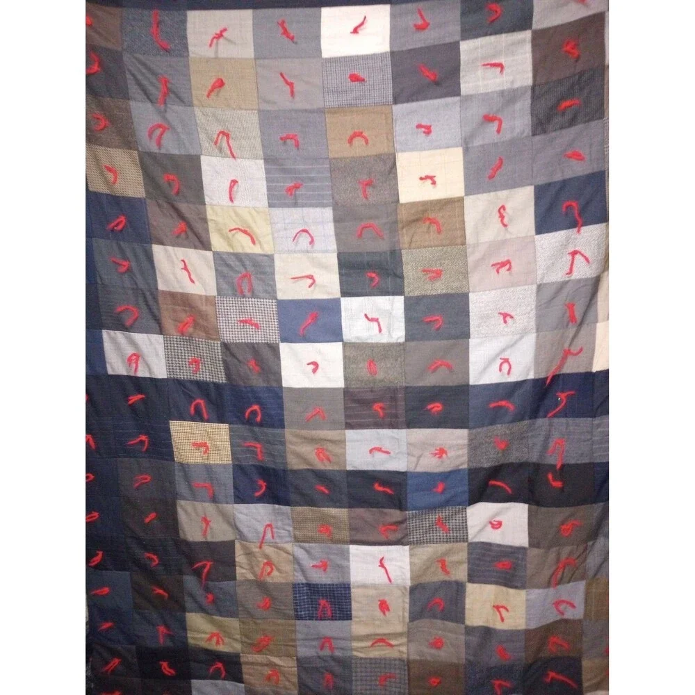 Handmade Block Quilt Blanket Fabric Hand-Tied 85